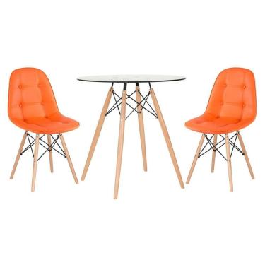 Imagem de Mesa jantar cozinha redonda com tampo de vidro Eames 70 cm + 2 cadeiras Eiffel Botonê
