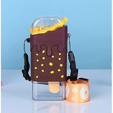 Imagem de Lindas garrafas de água com canudos, garrafas de água de plástico livre de BPA com tira de ombro para acampamento ao ar livre de BPA com desenho criativo de 300 ml para viagens esportivas