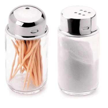 Imagem de Kit Saleiro e Paliteiro de mesa vidro aço inox Redondo Forma