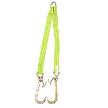 Imagem de Mytee Products Correia de reboque de freio em V 7,6 cm x 91,4 cm com gancho J de 38 cm com ganchos T-J, Hi VIZ/Correia verde de alta abrasão, 2,449 kg WLL | Correia V de recuperação com correia reforçada para reboque, destruidor de carro, reversão