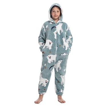 Imagem de Pijama Infantil de Uma Peça, Macacão Infantil de Pelúcia Com Estampa e Fechamento Com Zíper Adorável para Inverno e Outono (130(126-135cm))