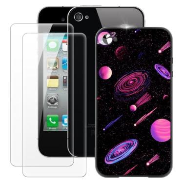 Imagem de MILEGOO Capa para iPhone 4 + 2 peças protetoras de tela de vidro temperado, capa de silicone TPU macio à prova de choque ultrafina para iPhone 4S (3,5 polegadas)