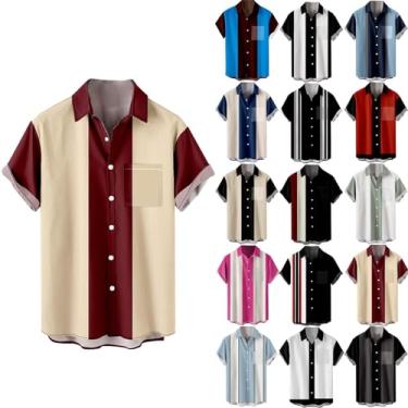 Imagem de Camiseta masculina casual de manga curta com estampa de patchwork, casual, de manga curta, camisa de verão, Za1-vermelho, XXG