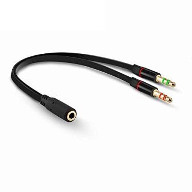 Imagem de Headset Adapter, 3.5mm Jack Headphone Splitter CTIA Headphone Adapter Mic and Audio Cable with Separate Microphone and Headphone Connector for Gaming Headset to PC - 8inch/20CM Black