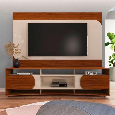 Imagem de Rack com Painel para TV Até 86 Polegadas Seleto 2 Portas Cedro/Off White - Pnr Móveis