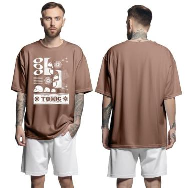 Imagem de Camisa Camiseta Oversized Streetwear Genuine Grit Masculina Larga 100% Algodão 30.1 Toxic - Marrom - G