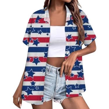 Imagem de America Apparel Camiseta feminina do Memorial Day, camisetas femininas fofas, patrióticas, tops de verão, Azul, P