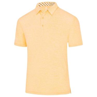 Imagem de Camisetas masculinas de desempenho polo de golfe: camisa de manga curta elástica com absorção de umidade de secagem rápida atlética sem rugas tops de verão, Amarelo claro, XXG