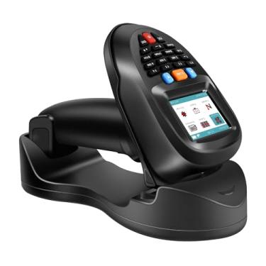 Imagem de trohestar Scanner de inventário sem fio 2D leitor de código de barras portátil 1D 2D PDF coletor de dados scanner portátil de código de barras com tela LCD de 5,6 cm e interface de base de