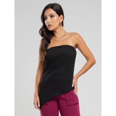 Imagem de Blusa Tomara Que Caia Assimétrica Fenda Lateral Canelada Moda Casual Feminina-Feminino