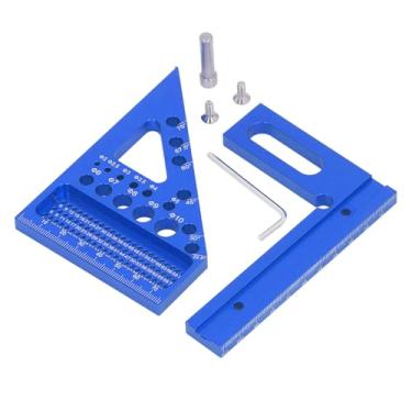 Imagem de Régua de Medição Multiângulo 3D 45 Graus 90 Graus para Carpintaria Transferidor Quadrado Esquadria de Liga de Alumínio Régua Triangular Escala de Marcação para Carpinteiro (Azul)