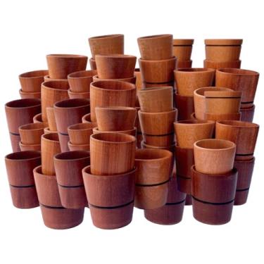 Imagem de Kit 100 copos para cachaça 7CM em madeira maciça artesanal