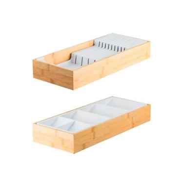 Imagem de Kit 2 Peças Organizadores De Gavetas Talheres Facas Faqueiro Cozinha Keep Bambu Ou