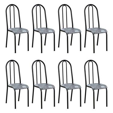 Imagem de Kit 8 Cadeiras De Cozinha Flórida Estampado Pará Cinza Pés De Ferro Preto