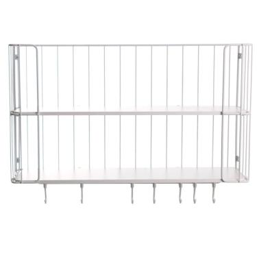 Imagem de Prateleira Decorativa Country Dupla com Ganchos Branco Fosco