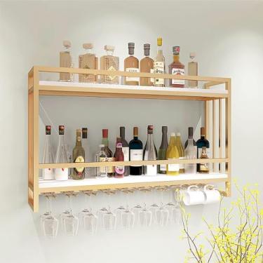 Imagem de Rack de vinho montado na parede | Ferro + Madeira Maciça | Estilo country retrô | Cozinha, restaurante, bar, adega, arrecadação, estante | Comprimento 60/80/100cm,80cm x 20cm x 61cm