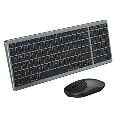 Imagem de Combo de teclado e mouse sem fio, teclado e mouse Bluetooth, recarregável, teclado compacto ultrafino de tamanho completo para PC, desktop e Windows, Mac, iOS, Chrome OS e dispositivos Android