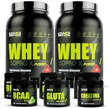 Imagem de Combo 2 Whey Protein +2 Bcaa +2 Glutamina + 2 Creatina-Sense (900g, Morango)