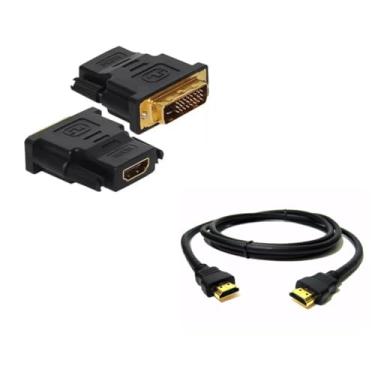 Imagem de Kit Cabo HDMI 1,5M + Adaptador Dvi Macho Para Hdmi Femea Preto Adaptador Dvi X HDMI Pc Notebook Monitor Projetor PS Tv Video Game 24+1 Pinos Conversor DVi para HDMI