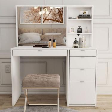 Imagem de Penteadeira Maria 5 Gavetas 2 Prateleiras Branco - Panorama Móveis