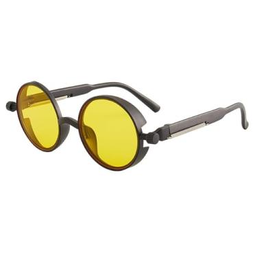 Imagem de JRLLFD Óculos de sol gótico steampunk masculino e feminino, óculos de sol retrô redondo com armação para pc, 8, tamanho único