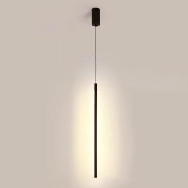 Imagem de Luminária pendente linear preta, tubo longo, lâmpada suspensa, luminária de cabeceira do quarto, lustre de linha minimalista, luzes de teto para sala de estar, escritório, café, bar, decoraç