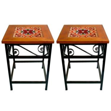 Imagem de Kit 2 Bancos De Ferro E Madeira Rústico Com Ladrilho A5