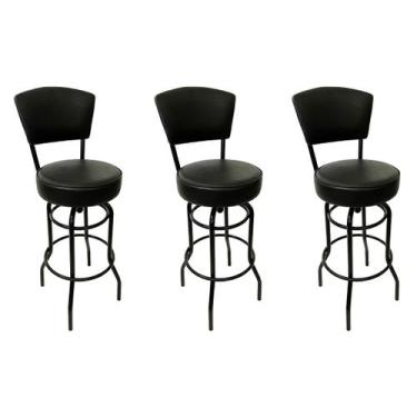 Imagem de Kit 3 Banquetas Alta Bar Giratória com Encosto cor Preta Assento gross