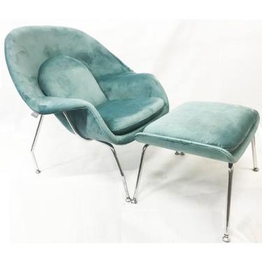 Imagem de Poltrona Womb Chair com puff tecido veludo verde menta - Poltronas do 