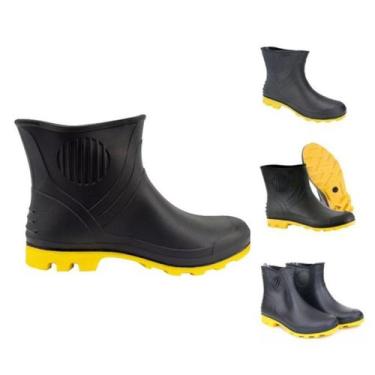 Imagem de Bota Borracha GRENDENE Forrada Preto Cano 3/4 Sola AMARELA, 38