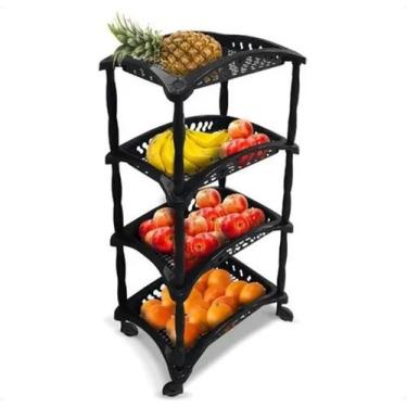 Imagem de Fruteira De Chão Cozinha Cesto Organizador Empalhável 4 Andares  Preto