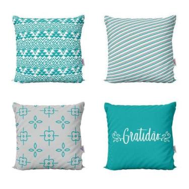 Imagem de Capas de Almofadas Azul Turquesa Decorativas Gratidão Para Sofá  40x40
