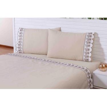 Imagem de Lençol Viuva Barrado Richilieu 200 Fios 4 Peças 1,20x2,03,32  cor caqu