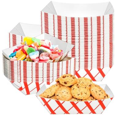 Imagem de MotBach Pacote com 90 bandejas de papel quadriculado de 1,1 kg, recipientes de papel descartáveis, bandeja de servir comida Kraft resistente, barcos, pratos para lanches, churrasco, cachorro-quente,