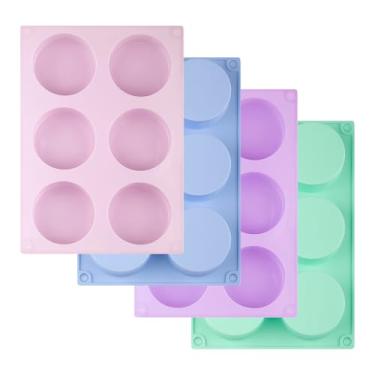 Imagem de 4 peças de formas de silicone para muffins, moldes redondos antiaderentes de 5 cm, moldes de silicone para biscoitos Oreo de chocolate, molde de silicone cilíndrico de 6 cavidades para bolos faça você