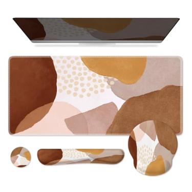 Imagem de iCasso Tapete de mesa, conjunto de suporte de mouse pad para jogos, 2GG grande mousepad + apoio de pulso para teclado + descanso de pulso para mouse + porta-copos com design ergonômico para computador