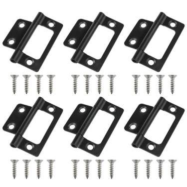 Imagem de PIYANYO Dobradiças de porta de 5 cm sem encaixe, dobradiças pesadas com parafusos de montagem para armários de janelas de móveis, etc. (preto) - 6 conjuntos