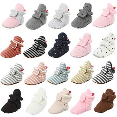 Imagem de HsdsBebe Botas de algodão unissex para recém-nascidos, sola antiderrapante para bebês, meninos, meninas, para o inverno, quente, de lã, meias aconchegantes, A/Preto, 0-6 Meses