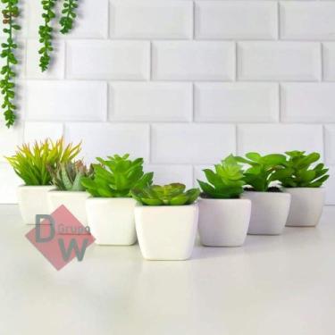 Imagem de Kit 50un Suculentas Artificiais Mini Vaso Branco - Decor Artificial 
