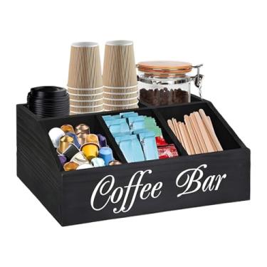 Imagem de Cesta de suporte para chá de café, organizador de balcão de estação de café | Suporte para cesto de para bancada | Organizador rústico dos acessórios do café da decoração da barra de café para casa, b