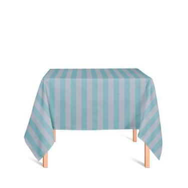Imagem de Toalha de Mesa Quadrada em Tecido Jacquard Azul Bebê e Bege Listrado T
