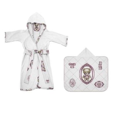 Imagem de Kit Banho Bebê Roupão E Toalha Capuz Cristina Tecebem