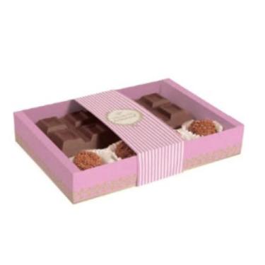 Imagem de Caixa para Tablete de 300g e 4 docinhos - Listrada "Artesanal" - Rosa 