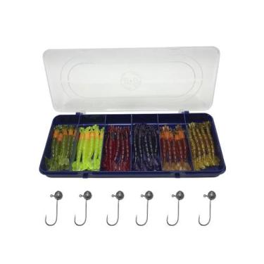 Imagem de Kit Camarão Artificial 30 Camarões 8cm + 6 Jigs + 1 Estojo - Summer