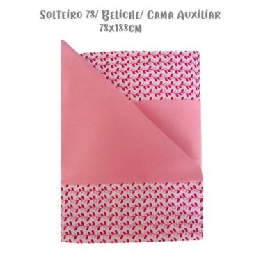 Imagem de Jogo de Lençol 3 Peças Solteiro 78 Beliche Folhas Rosa Malha Rosa Arru