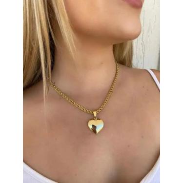 Imagem de Cordão feminino modelo friso 6mm + pingente coração - banhado ouro 18k