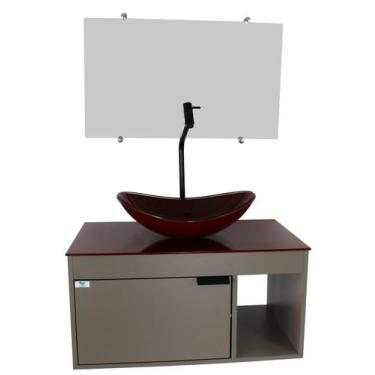 Imagem de Gabinete Armário Banheiro 60cm Cuba Oval Vermelha com Espelho - Cubas 