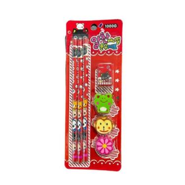 Imagem de Kit Lápis Borracha Apontador 7 Peças Material Escolar Infantil Várias 