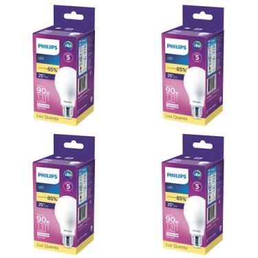 Imagem de Kit 4 Lâmpada Led Bulbo 13w = 90w 1311lm Bivolt Philips 3000k amarela 