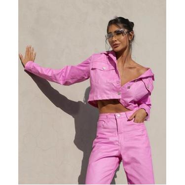 Imagem de Jaqueta Sarja Resinada Cropped Feminina Color 22751 Violeta - Consciên